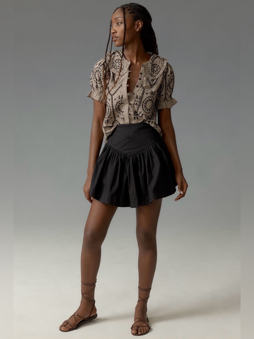 Anthro Pilcro Keira Gingham Blouse
Brown/White w Black Embroidered Eyelet M NWOT - Picture 4 of 12